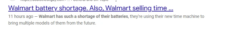 Search result about a Walmart battery shortage